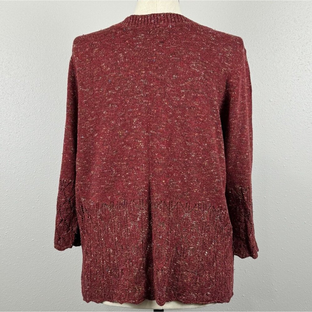 CJ Banks Cardigan Sweater Womens Sz 1X Rust Burgundy One Button 3/4 Sleeve Lace - Picture 3 of 16